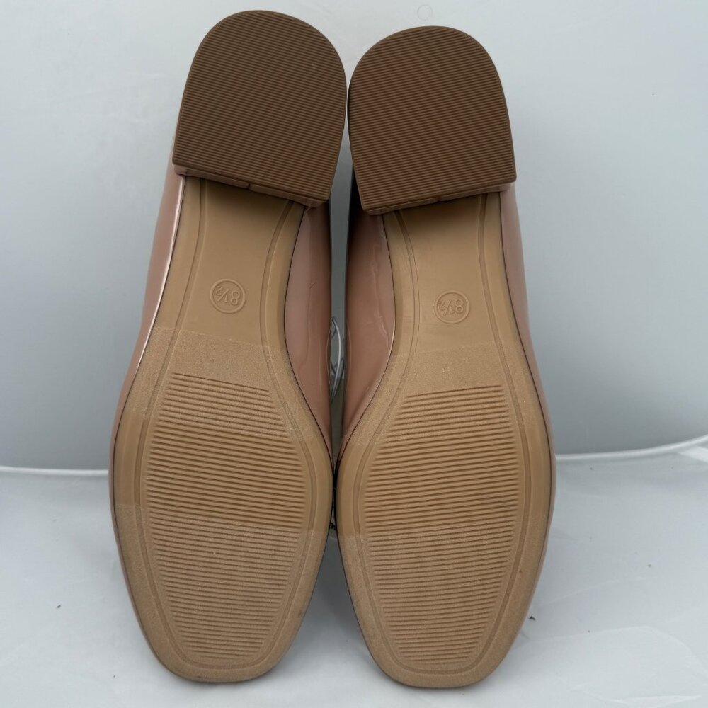 A New Day Beige Patent Leather Look Ballet Flats Size 8.5 Bow Accent Block Heel - Picture 10 of 10